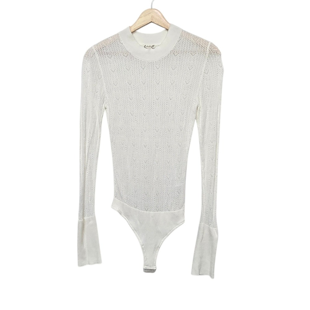 Intimately Free People Ivory Pointelle Mock Neck Long Sleeve Bodysuit Medium